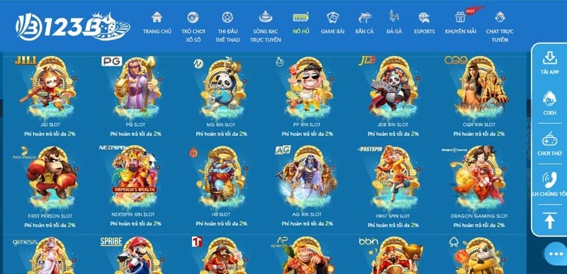 Bạn chọn vào mục slot game tại giao diện 123B để bắt đầu giải trí